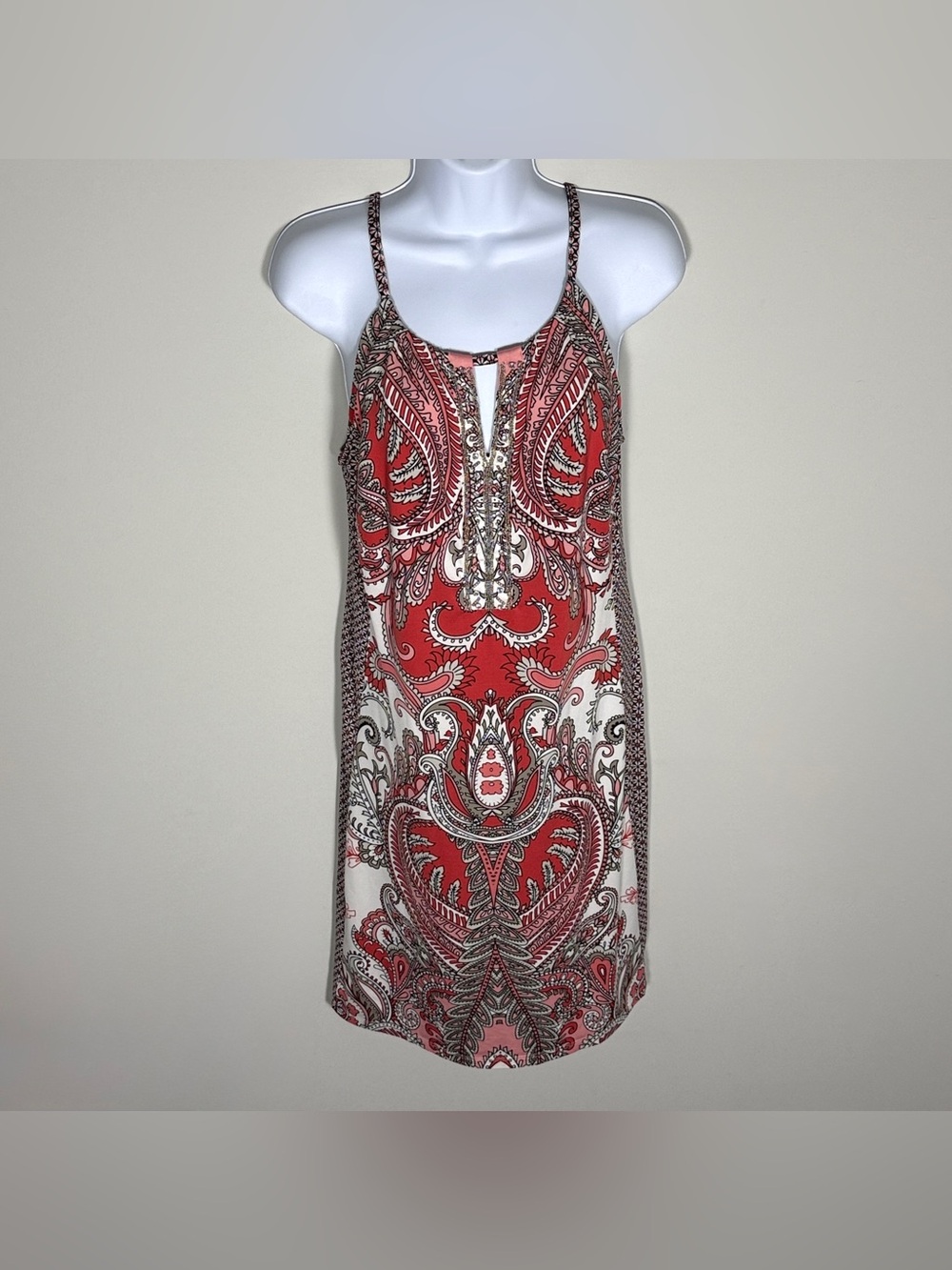 INC International Concepts Red Paisley Print Mini Dress